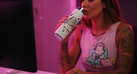 Pusheen Cat Gaming Värmeisolerad Flaska med Digital Termometer